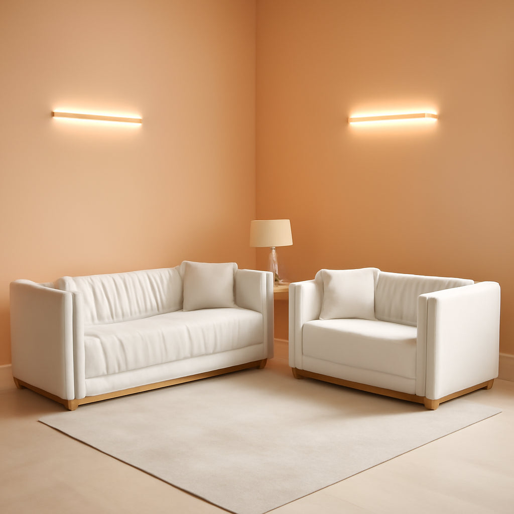 Beige Velvet Sofa Set For Living Room Premium Upholstery