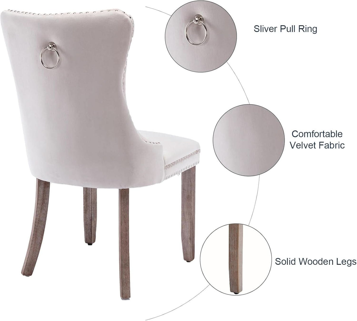 Beige Velvet Tufted Dining Chairs 4 Pack With Nailhead Trim