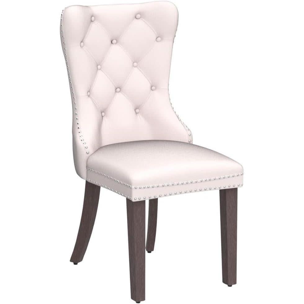 Beige Velvet Tufted Dining Chairs With Nailhead Trim Set Of 6
