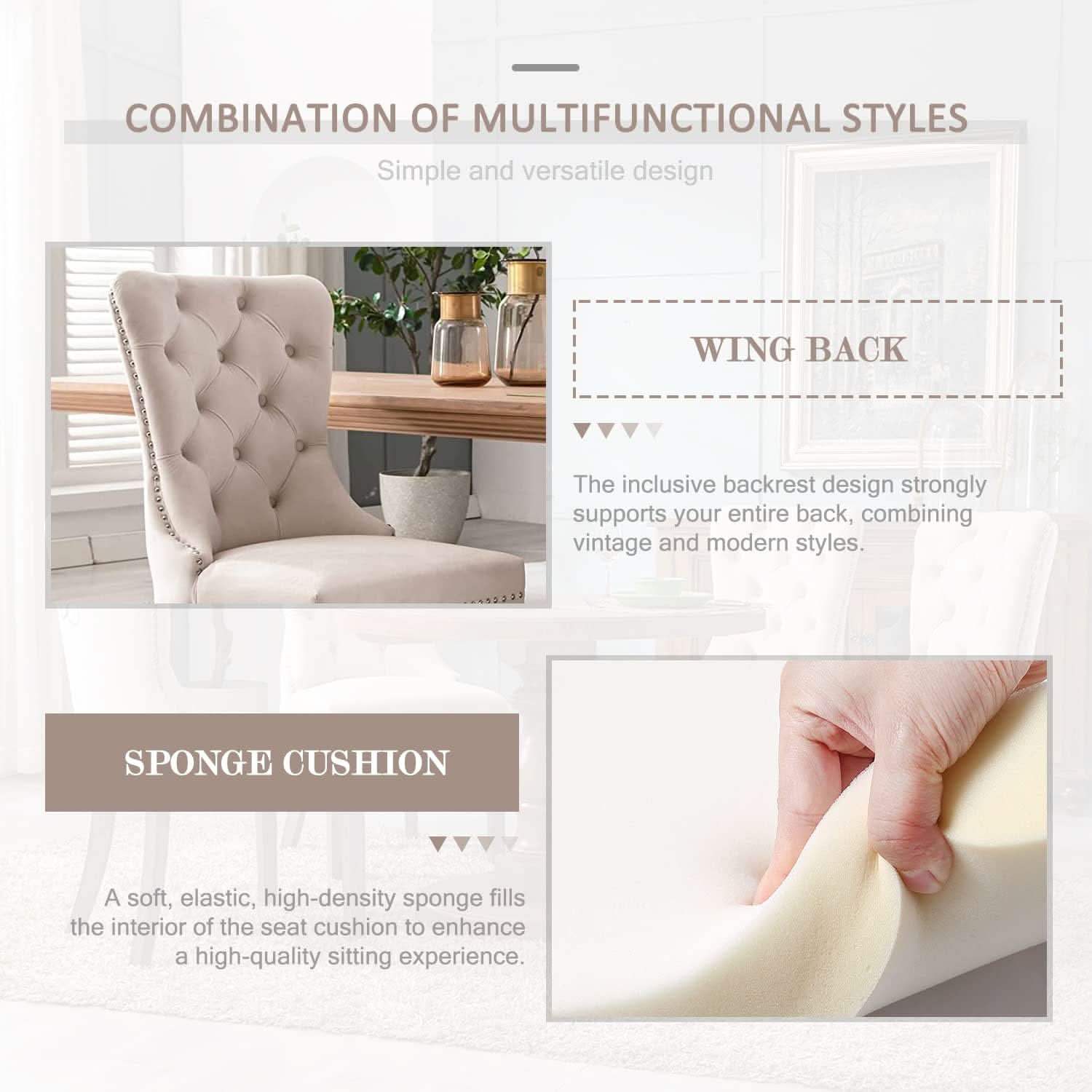 Beige Velvet Tufted Dining Chairs With Nailhead Trim Set Of 6