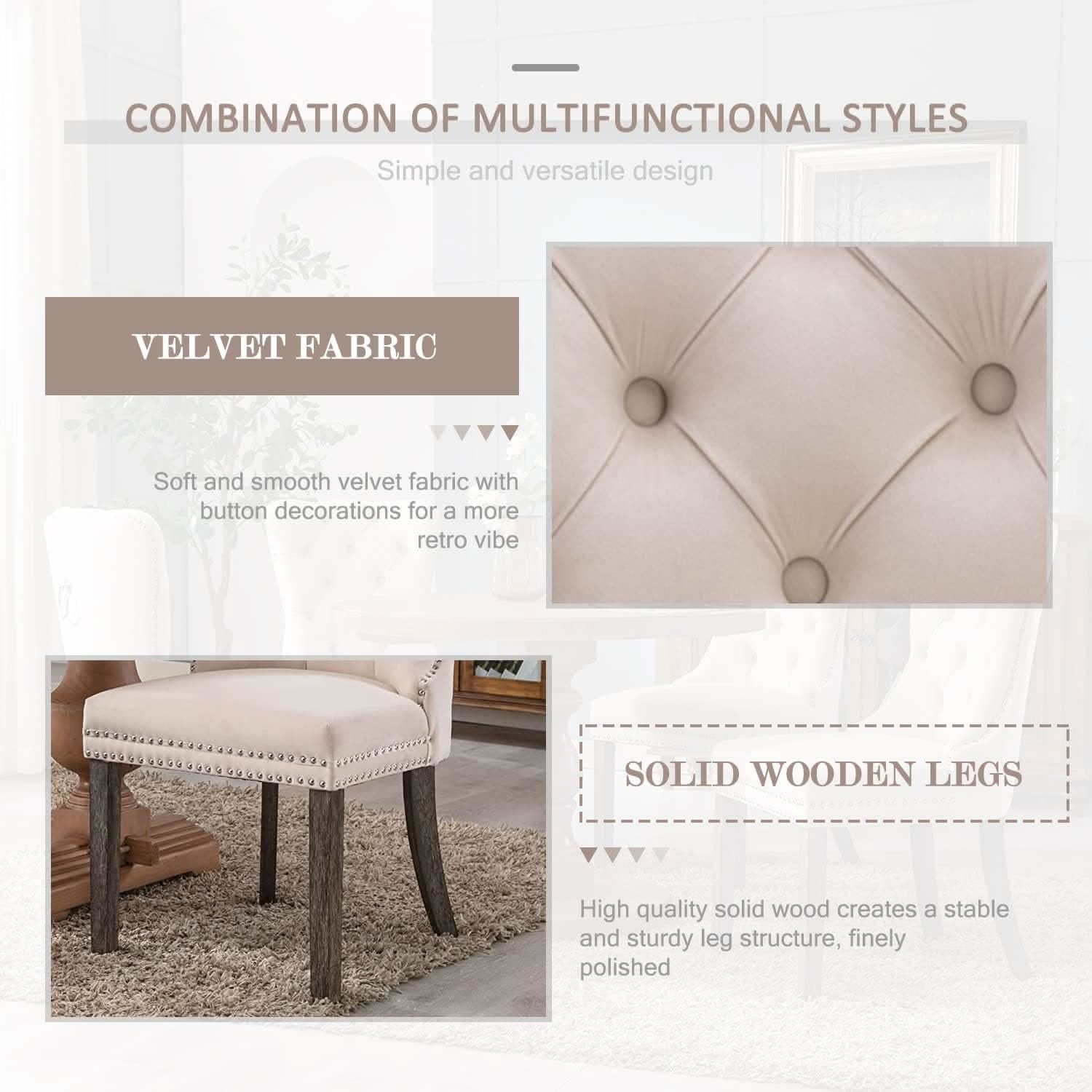 Beige Velvet Tufted Dining Chairs With Nailhead Trim Set Of 6