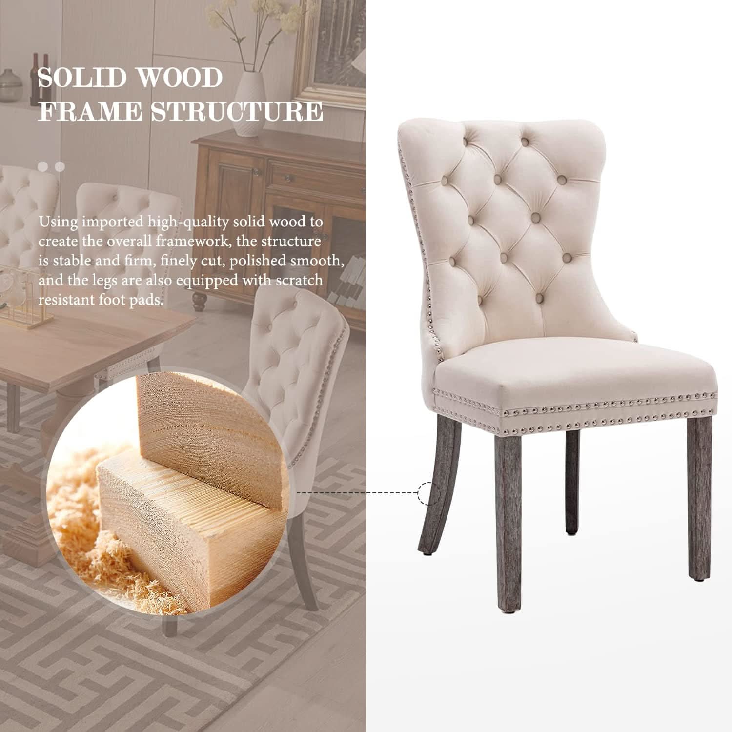 Beige Velvet Tufted Dining Chairs With Nailhead Trim Set Of 6
