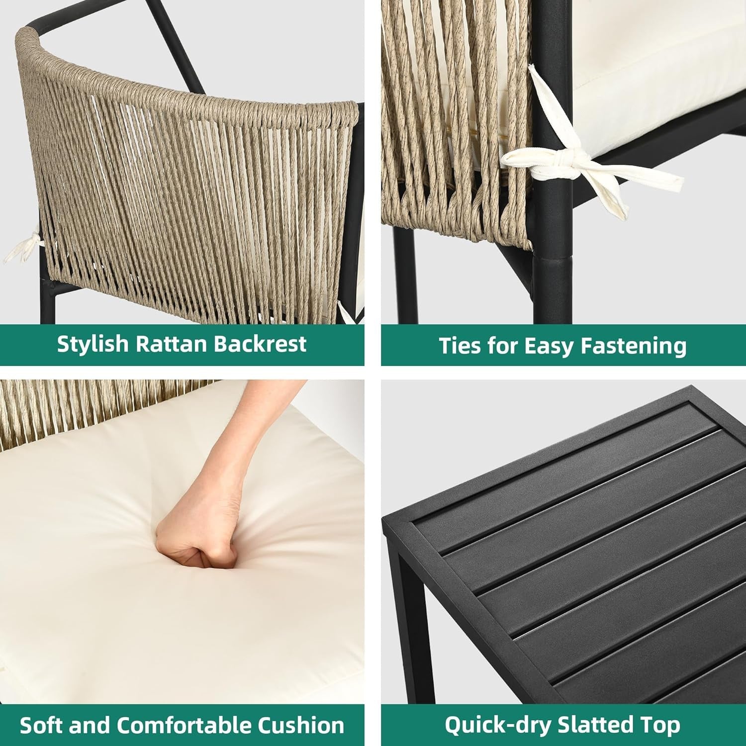 Beige Wicker Outdoor Bistro Set With Stackable Chairs