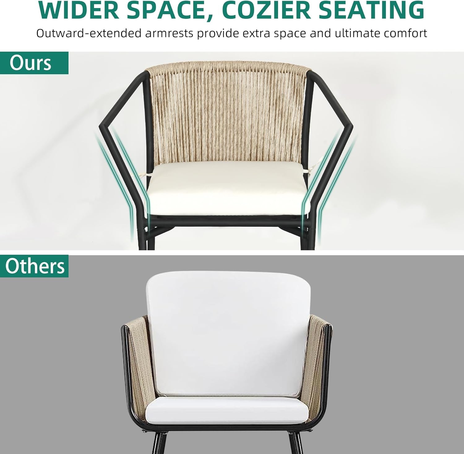 Beige Wicker Outdoor Bistro Set With Stackable Chairs