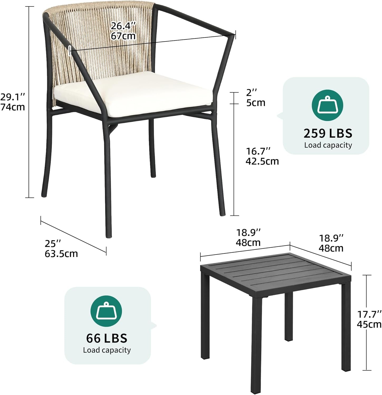 Beige Wicker Outdoor Bistro Set With Stackable Chairs