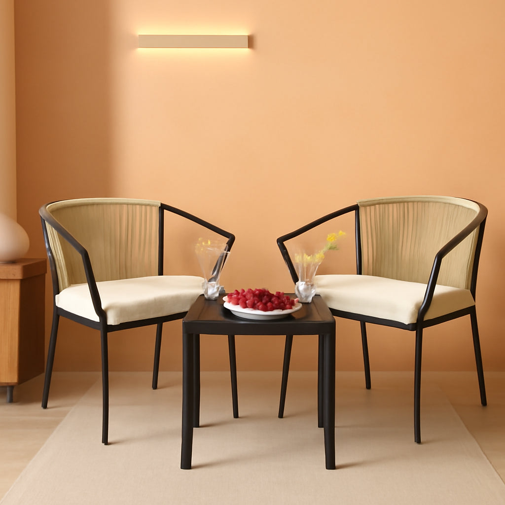 Beige Wicker Outdoor Bistro Set With Stackable Chairs