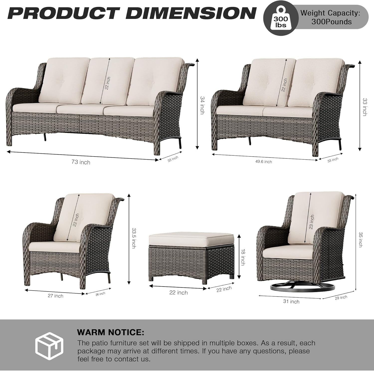 Beige Wicker Patio Furniture Set With Swivel Rockers