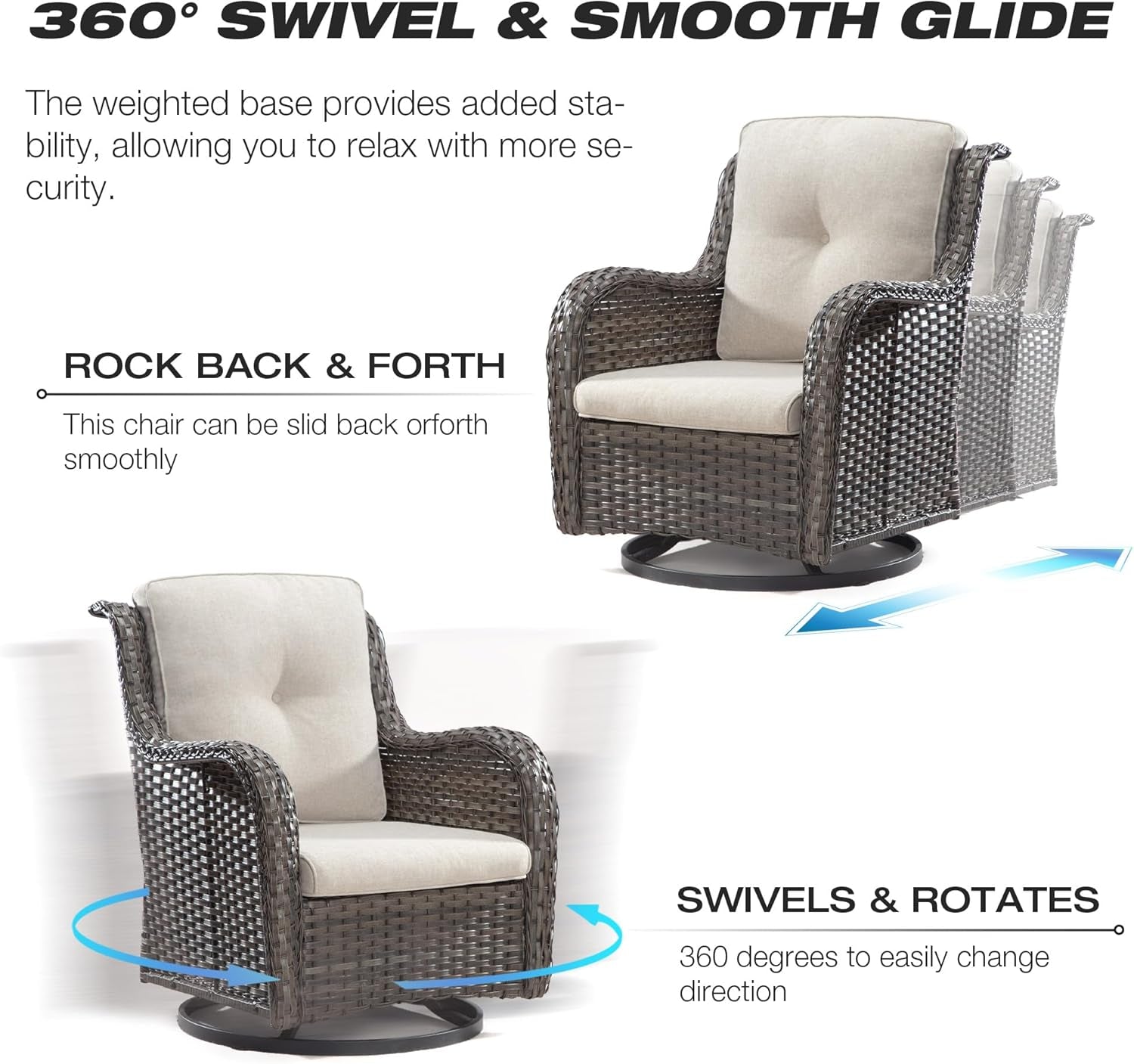Beige Wicker Patio Furniture Set With Swivel Rockers