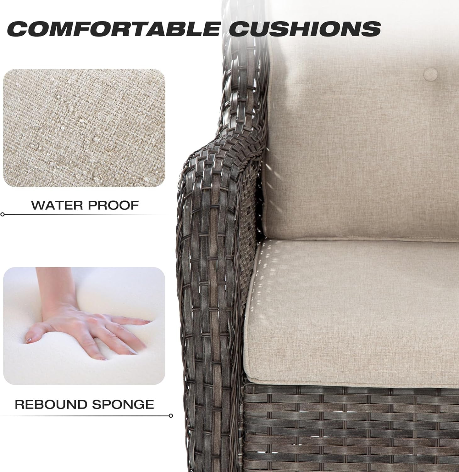 Beige Wicker Patio Furniture Set With Swivel Rockers