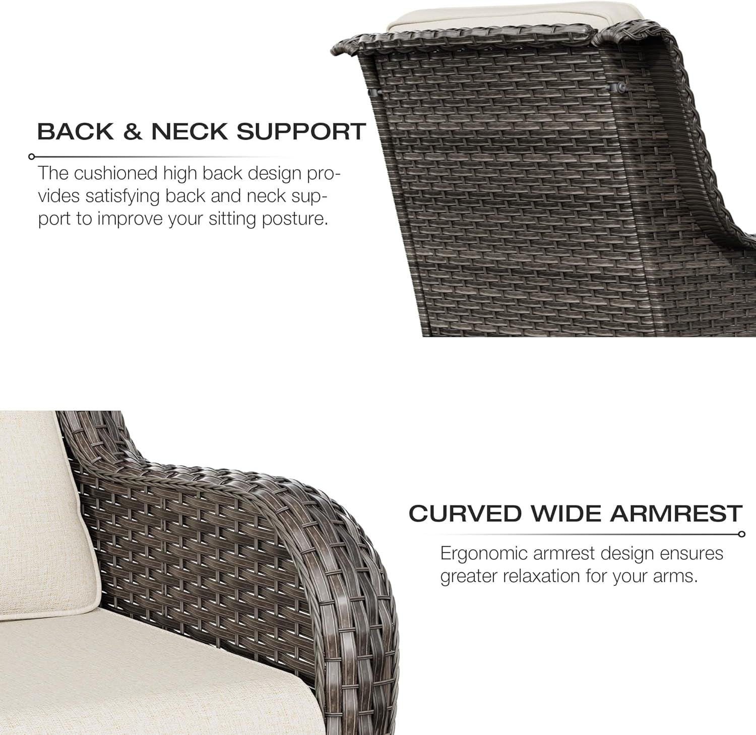 Beige Wicker Patio Furniture Set With Swivel Rockers