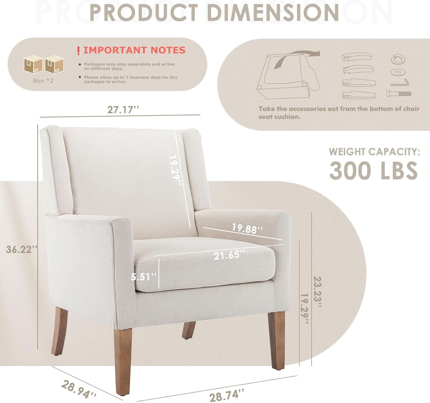 Beige Wingback Chairs With Wood Legs For Living Room