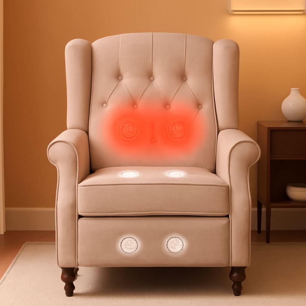 Beige Wingback Pushback Recliner With Massage Heat