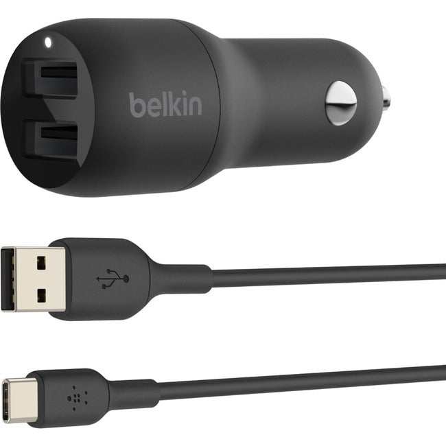 Belkin BoostCharge Dual USB-A Car Charger 24W + USB-A to USB-C Cable CCE001BT1MBK