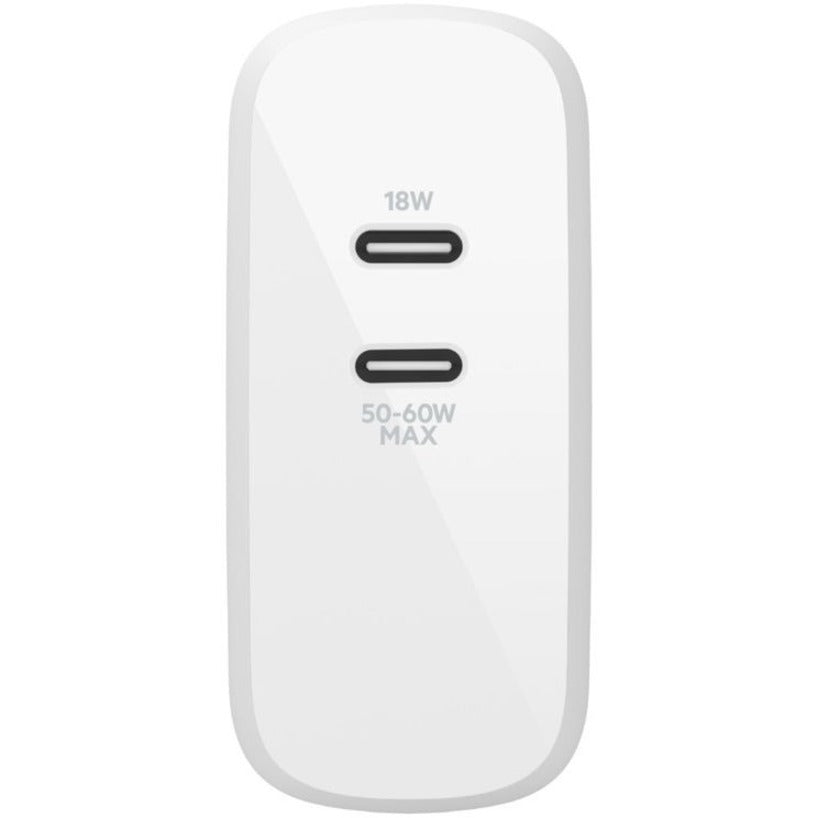 Belkin BoostCharge Dual USB-C GaN Wall Charger 68W and USB-C Cable Laptop Chromebook Charging - Power Adapter WCH003DQ2MWH-B6