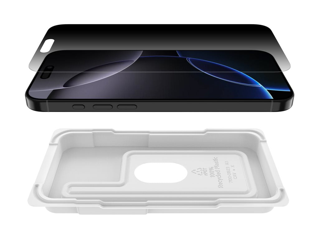 Belkin ScreenForce InvisiGlass - Screen protector for cellular phone - treated - glass - with privacy filter - 4-way - for Apple OVA170FQ