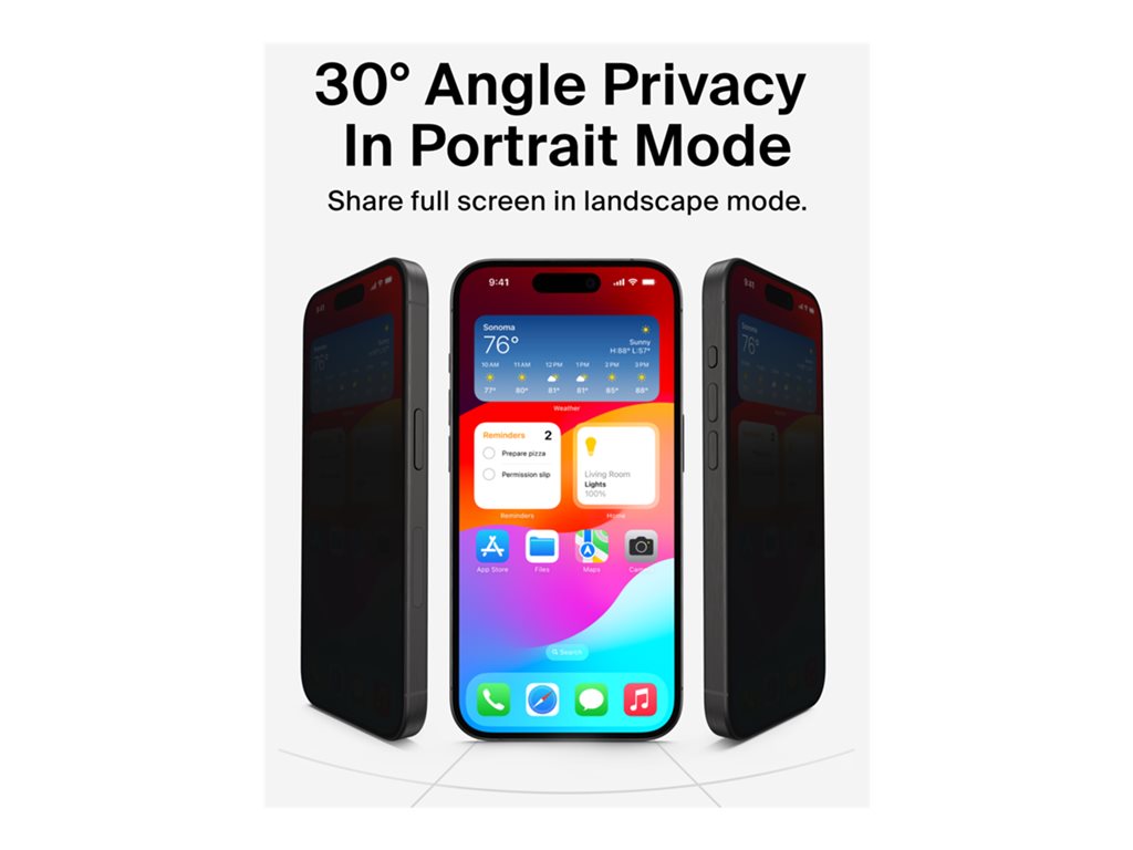 Belkin ScreenForce InvisiGlass - Screen protector for cellular phone - treated - glass - with privacy filter - 4-way - for Apple OVA170FQ