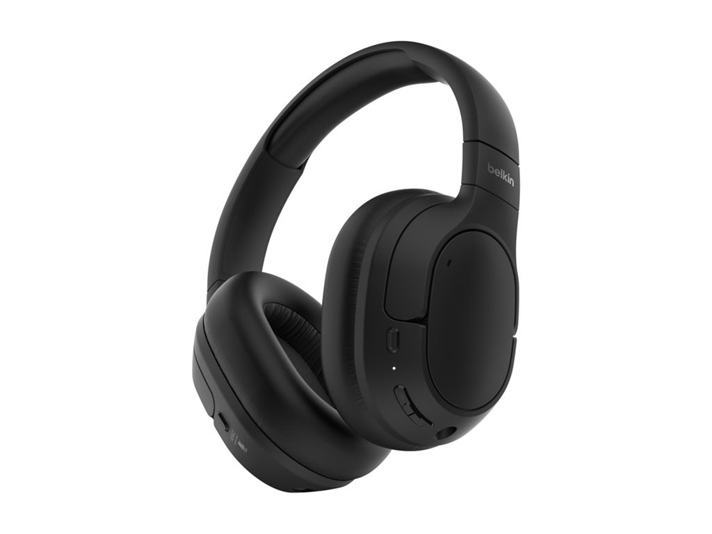 Belkin SoundForm Isolate - Headphones with mic - full size - Bluetooth - wireless, wired - active noise canceling - USB-C, 3.5 AUD008FQBK