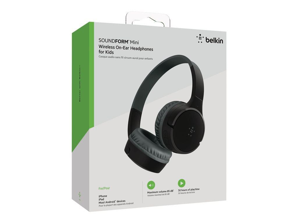 Belkin SoundForm Mini - Headphones with mic - on-ear - Bluetooth - wireless, wired - 3.5 mm jack - black AUD002BTBKV3