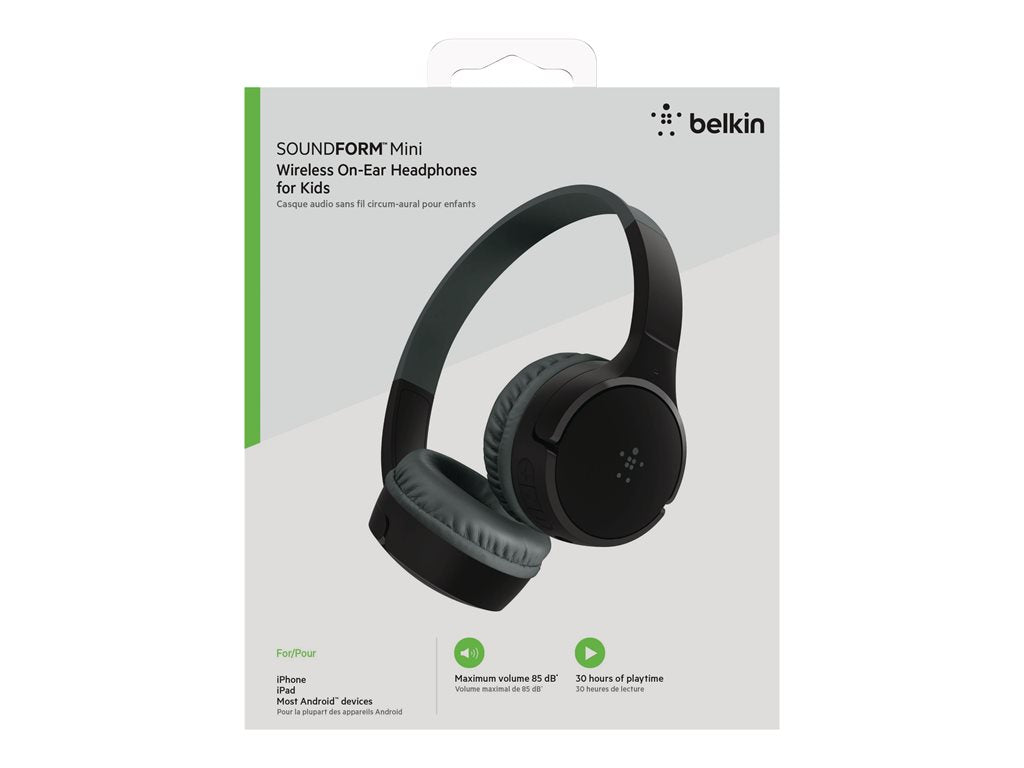 Belkin SoundForm Mini - Headphones with mic - on-ear - Bluetooth - wireless, wired - 3.5 mm jack - black AUD002BTBKV3