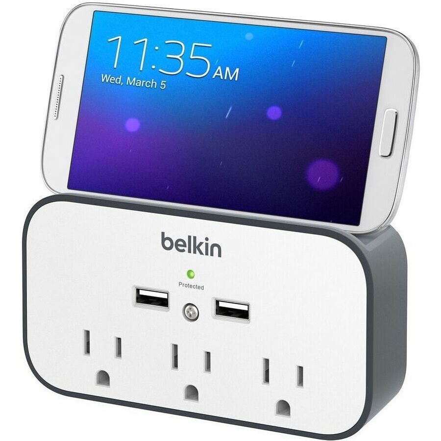 Belkin USB Wall Mount Surge Protector With Cradle - 3 x AC Power, 2 x USB Type A - 540 J -