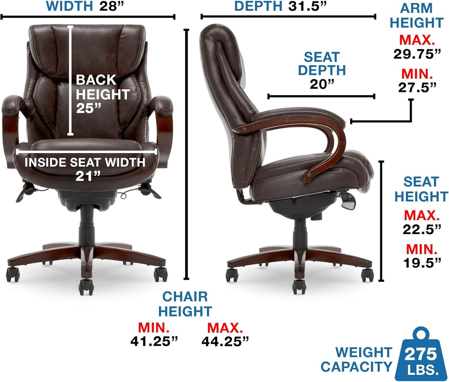 Bellamy Executive Office Chair With Memory Foam Cushions Brown Bonded Leather