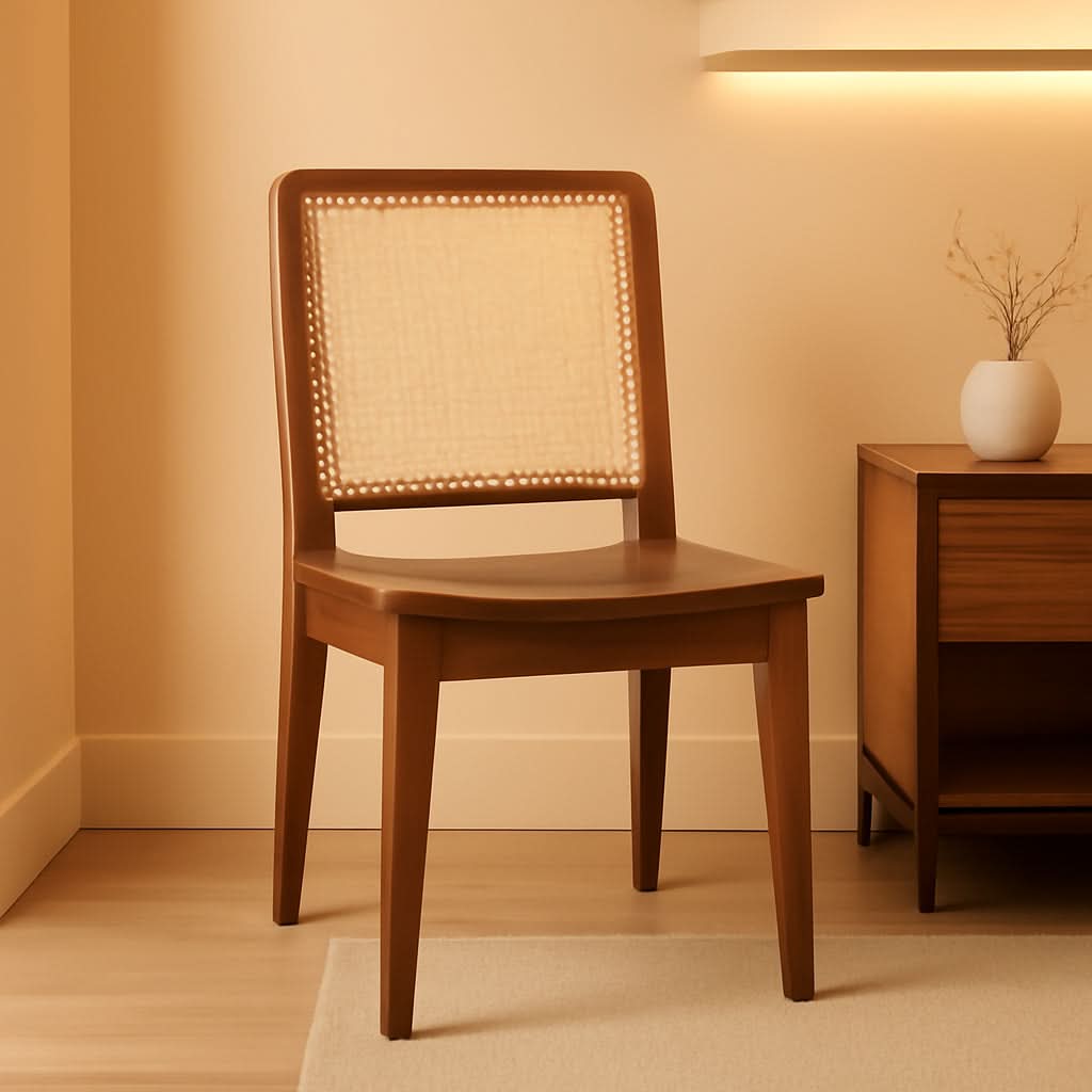 Benicio Dark Brown Natural Rattan Back Dining Chair Set of 2