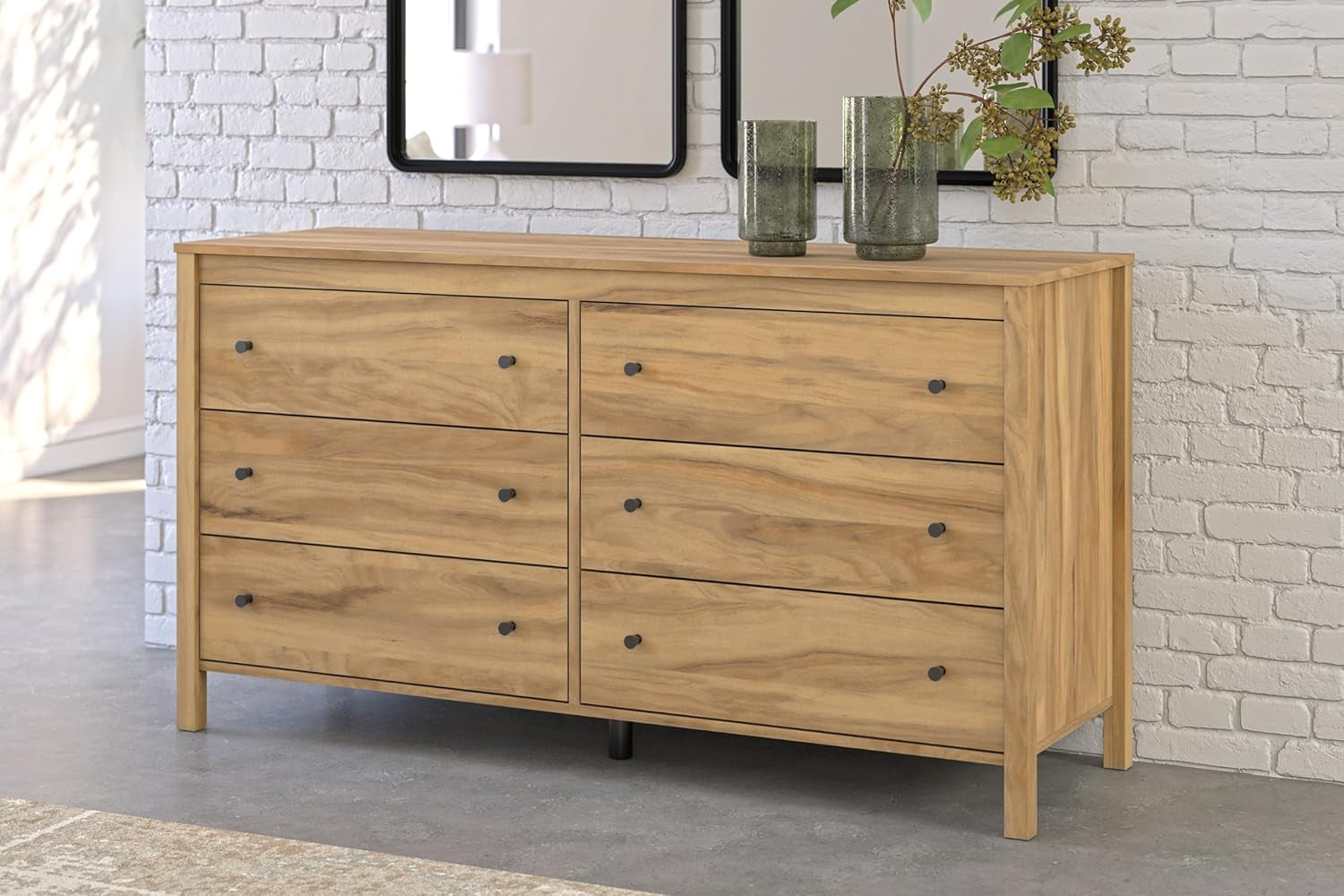 Bermacy 6 Drawer Dresser Light Brown Bedroom Storage