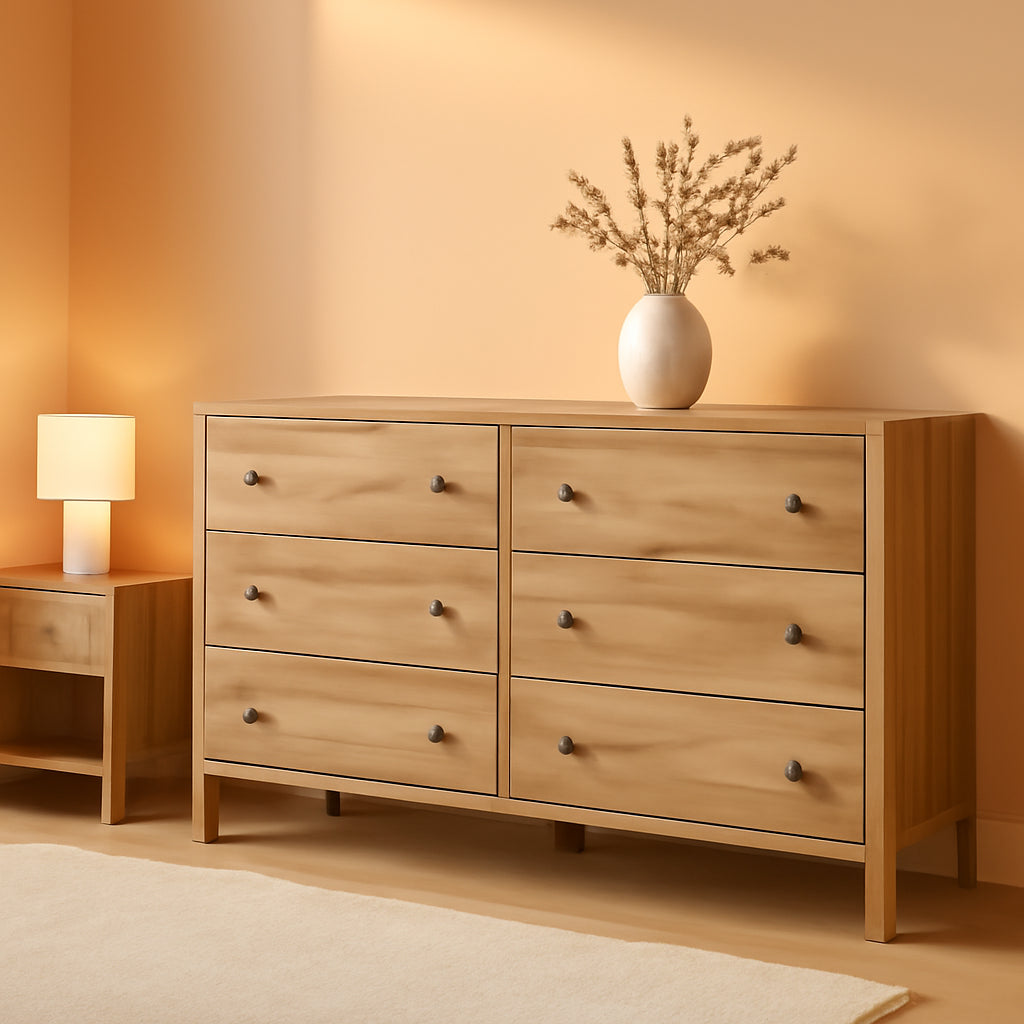 Bermacy 6 Drawer Dresser Light Brown Bedroom Storage