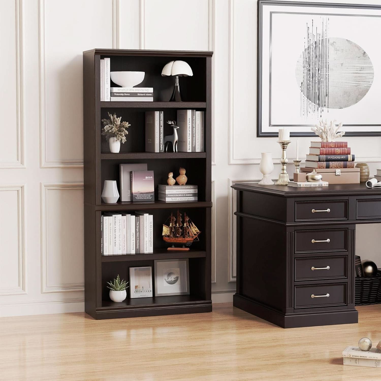 Bevfint 70 Inch Dark Cherry 5 Tier Floor Standing Bookcase