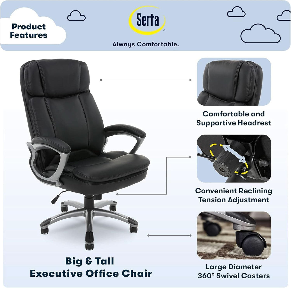 Big And Tall Black Ergonomic Executive Office Chair