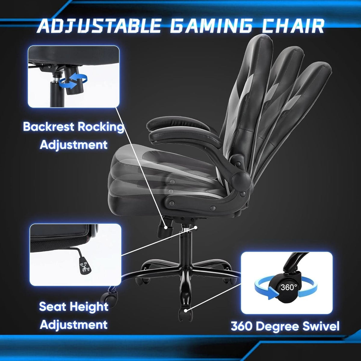 Big And Tall Leather Office Desk Gaming Chair With Adjustable Arms