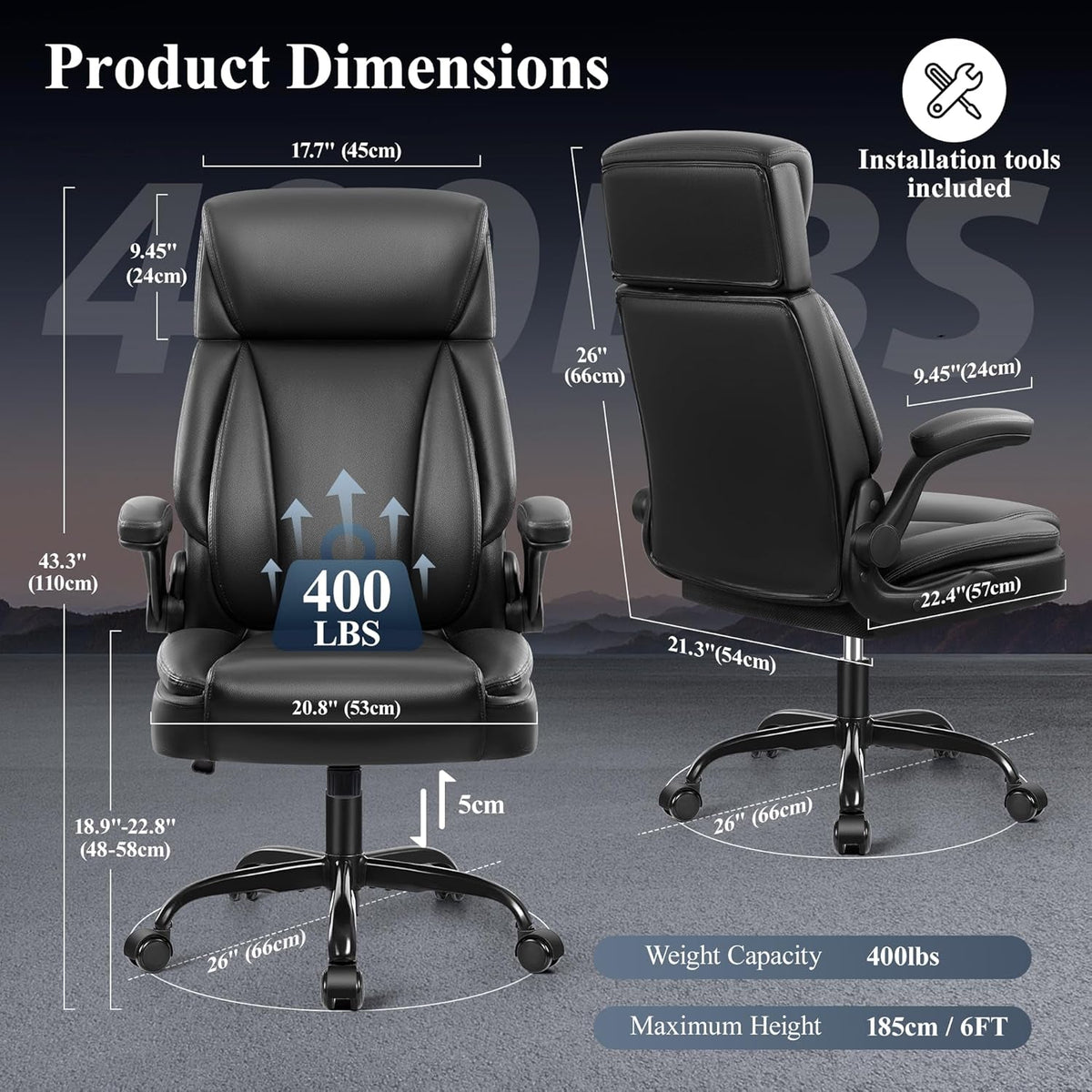 Big Tall Leather Office Chair With Lumbar Support And Flip Up Arms