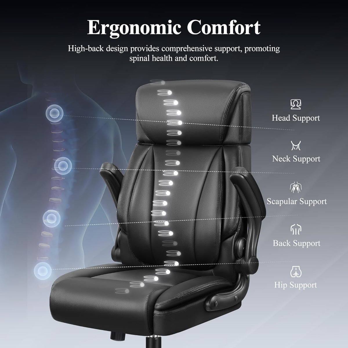 Big Tall Leather Office Chair With Lumbar Support And Flip Up Arms