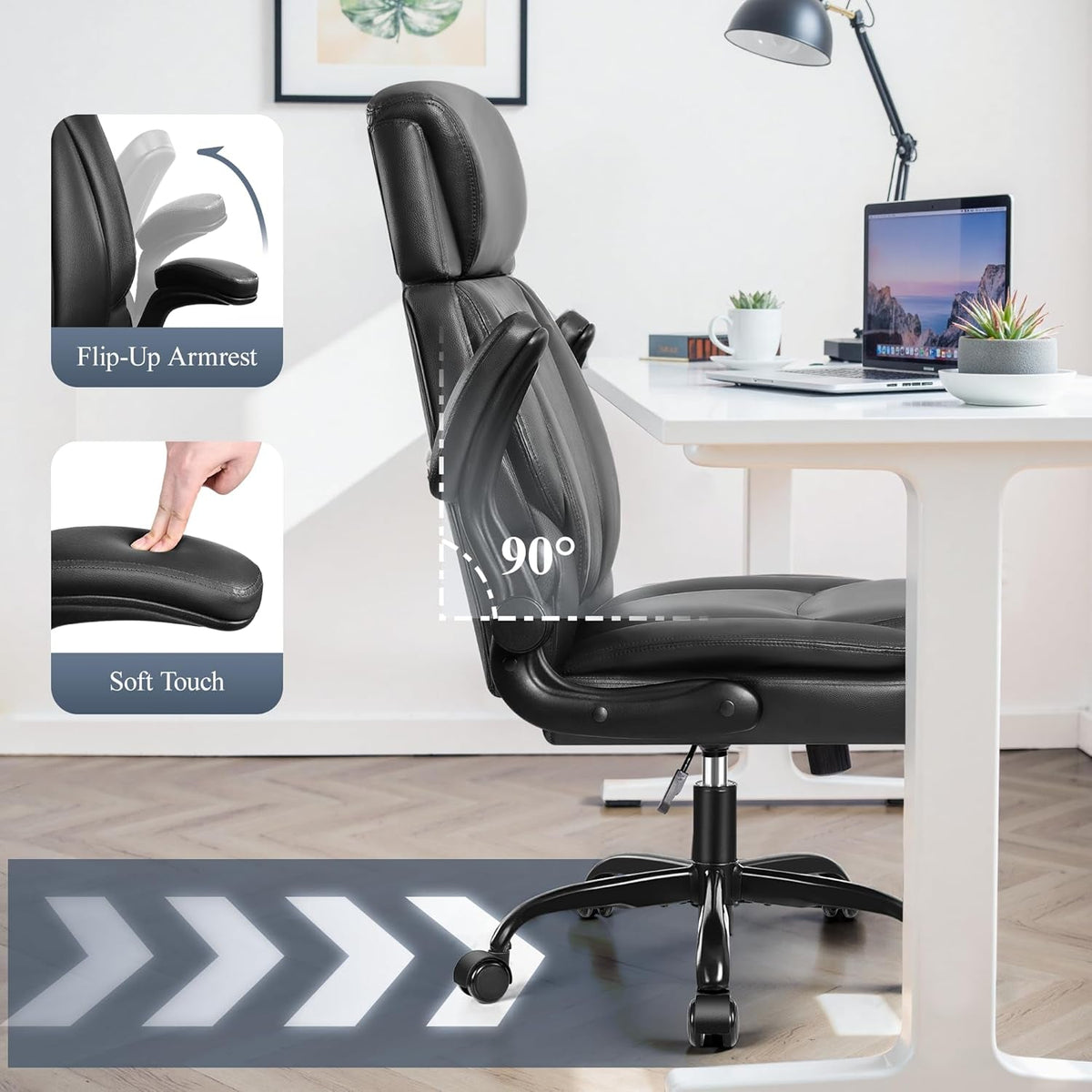 Big Tall Leather Office Chair With Lumbar Support And Flip Up Arms