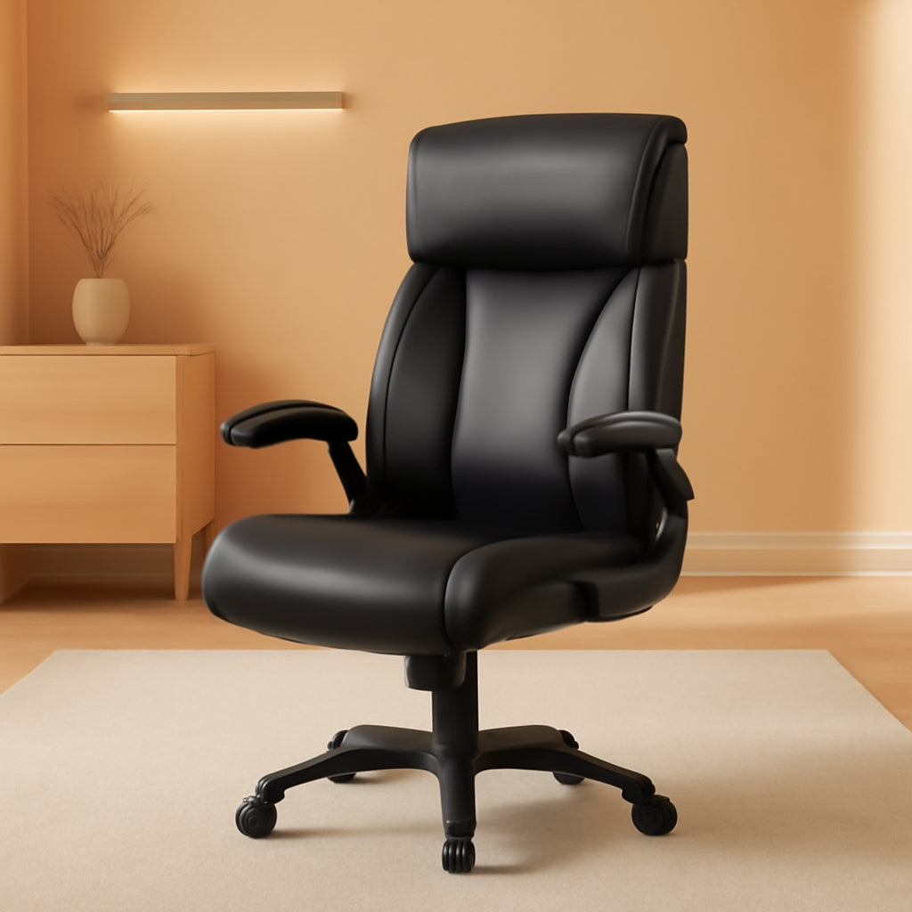 Big Tall Leather Office Chair With Lumbar Support And Flip Up Arms