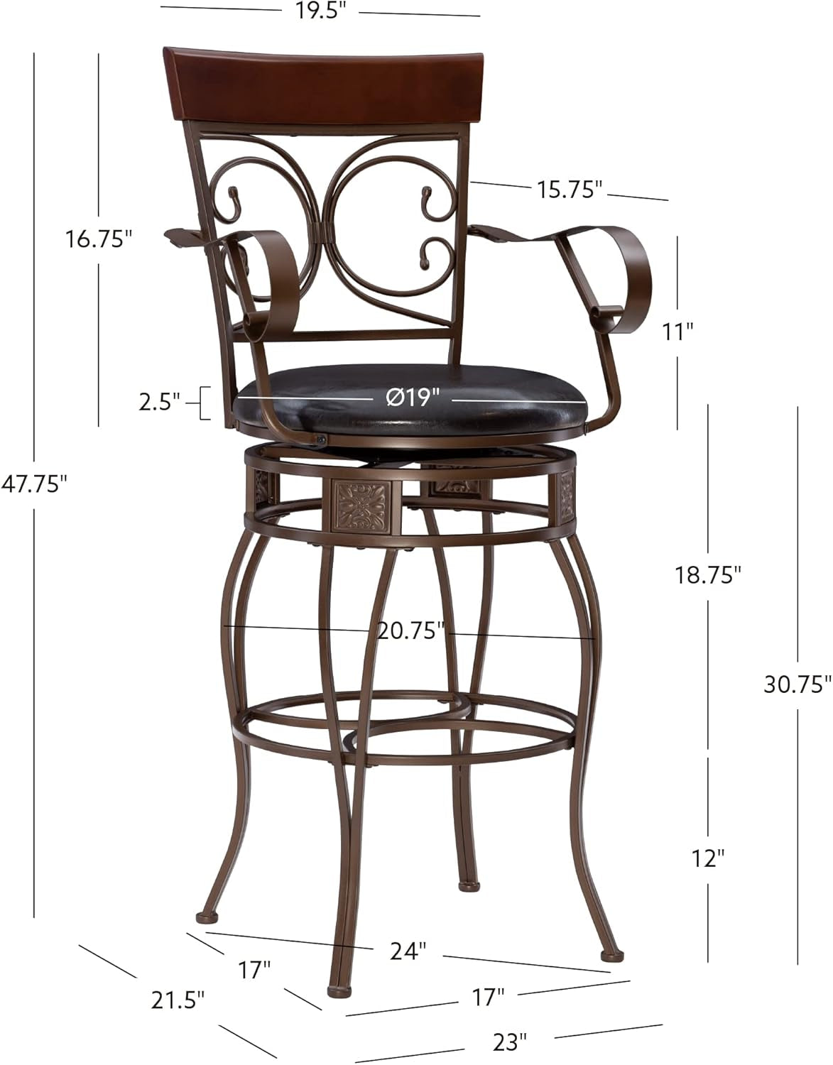Big and Tall 31 Inch Barstool with Arms