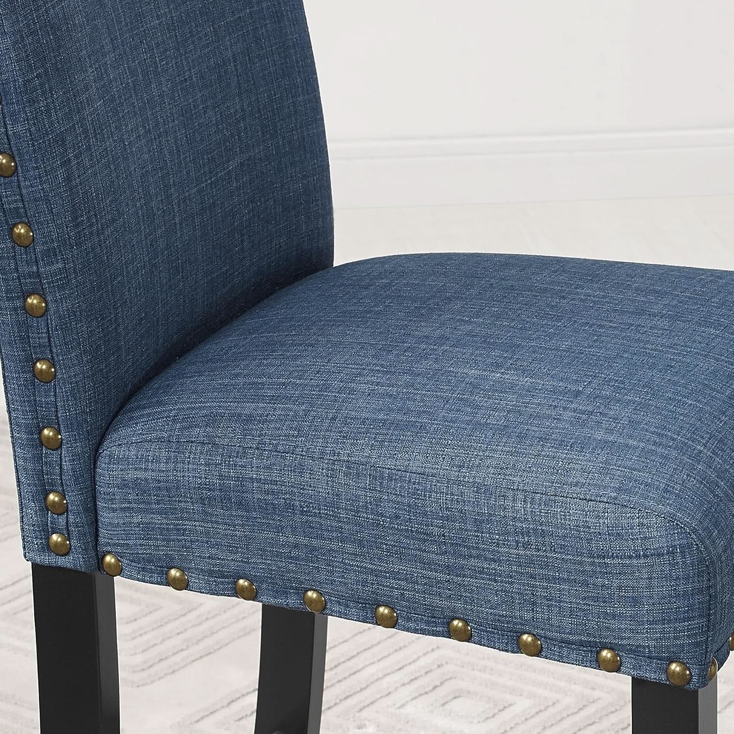 Biony Blue Fabric Dining Chair Set of 2 With Nailhead Trim