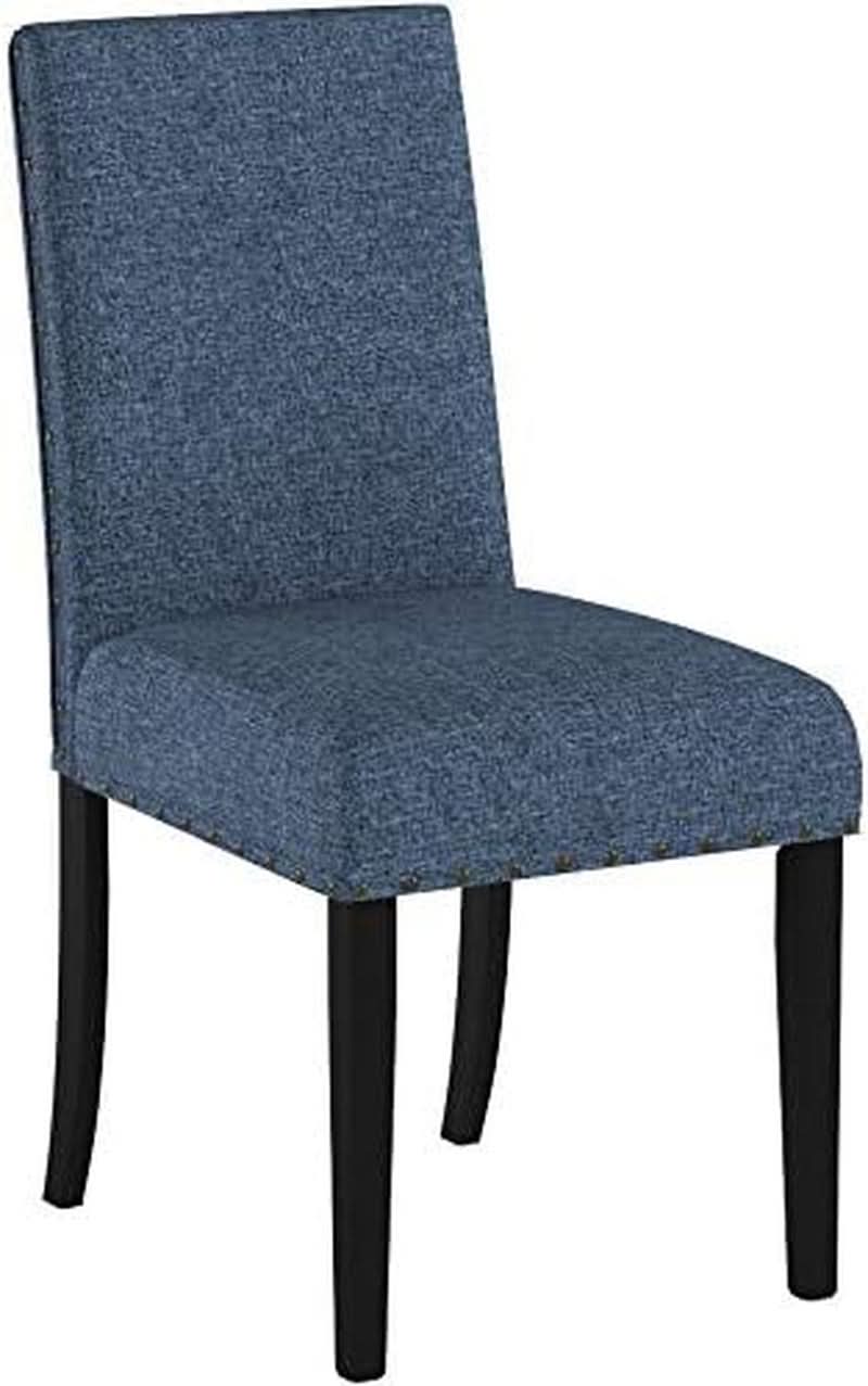 Biony Blue Fabric Dining Chair Set of 2 With Nailhead Trim