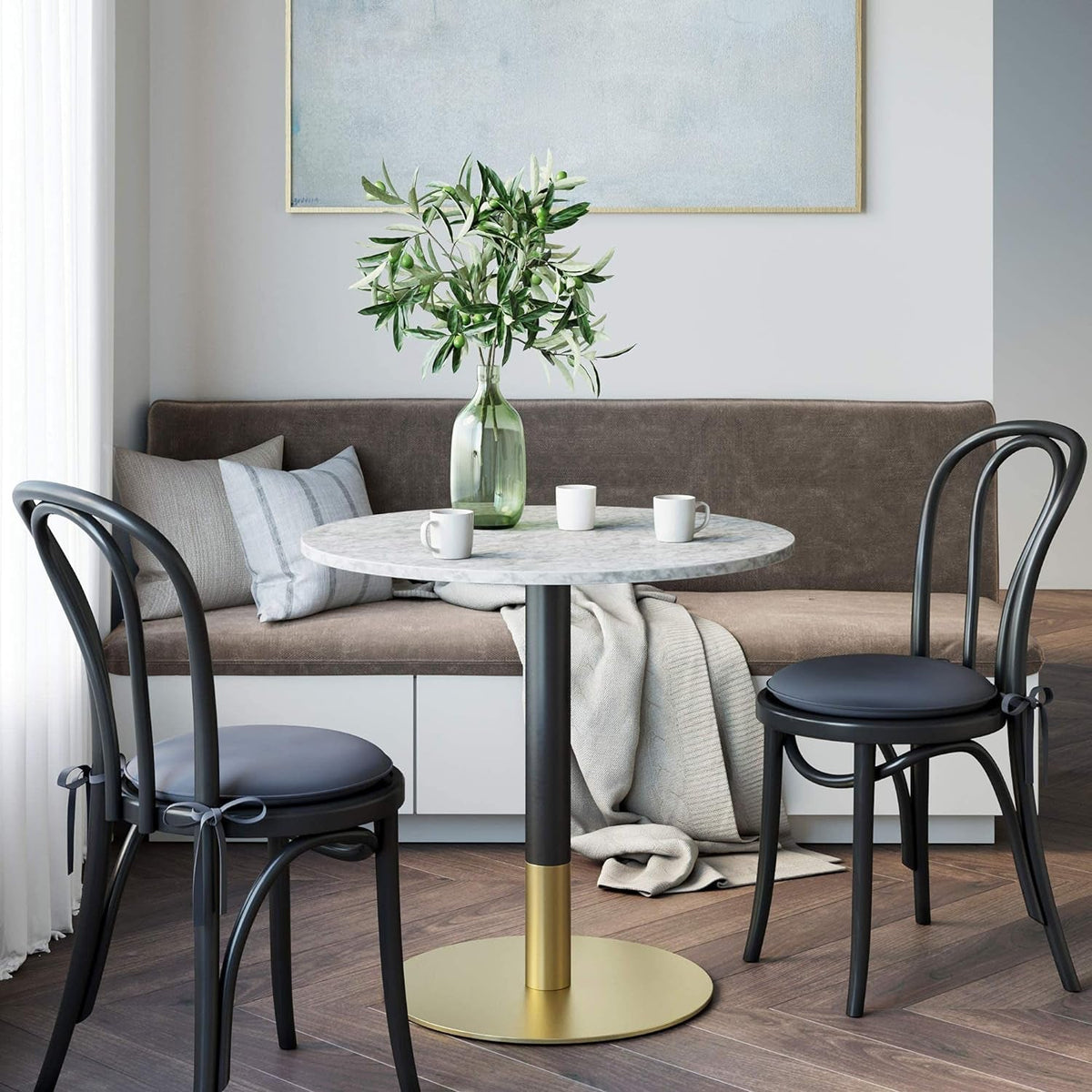 Bistro Lucy Round Dining Table With Faux Carrara Marble