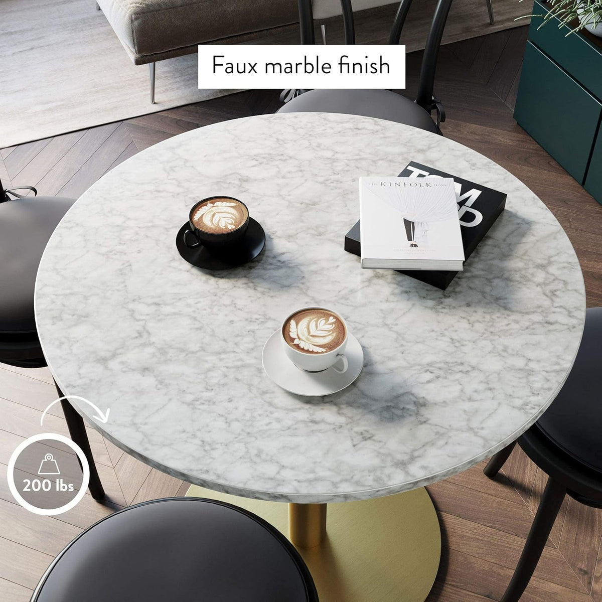 Bistro Lucy Round Dining Table With Faux Carrara Marble