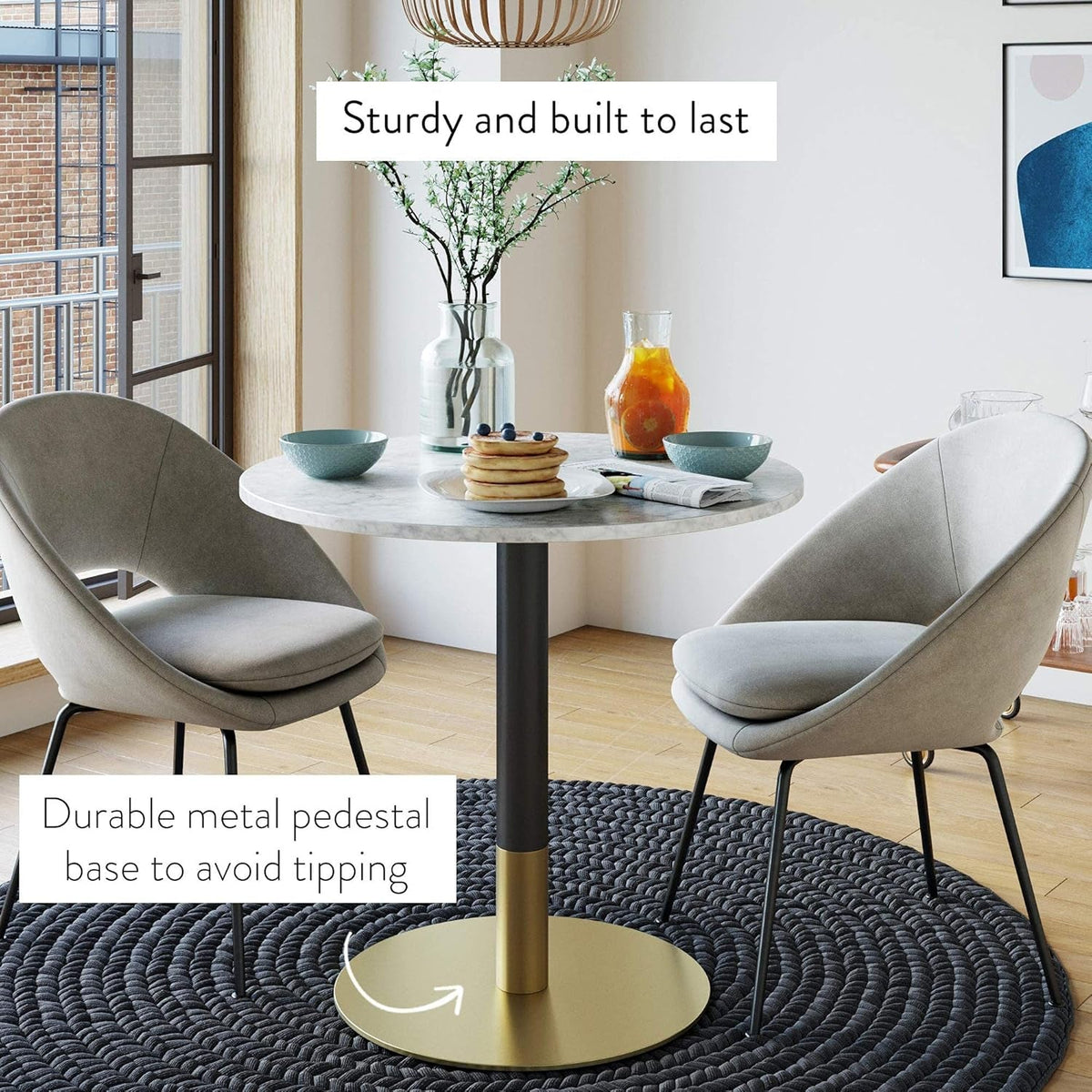 Bistro Lucy Round Dining Table With Faux Carrara Marble