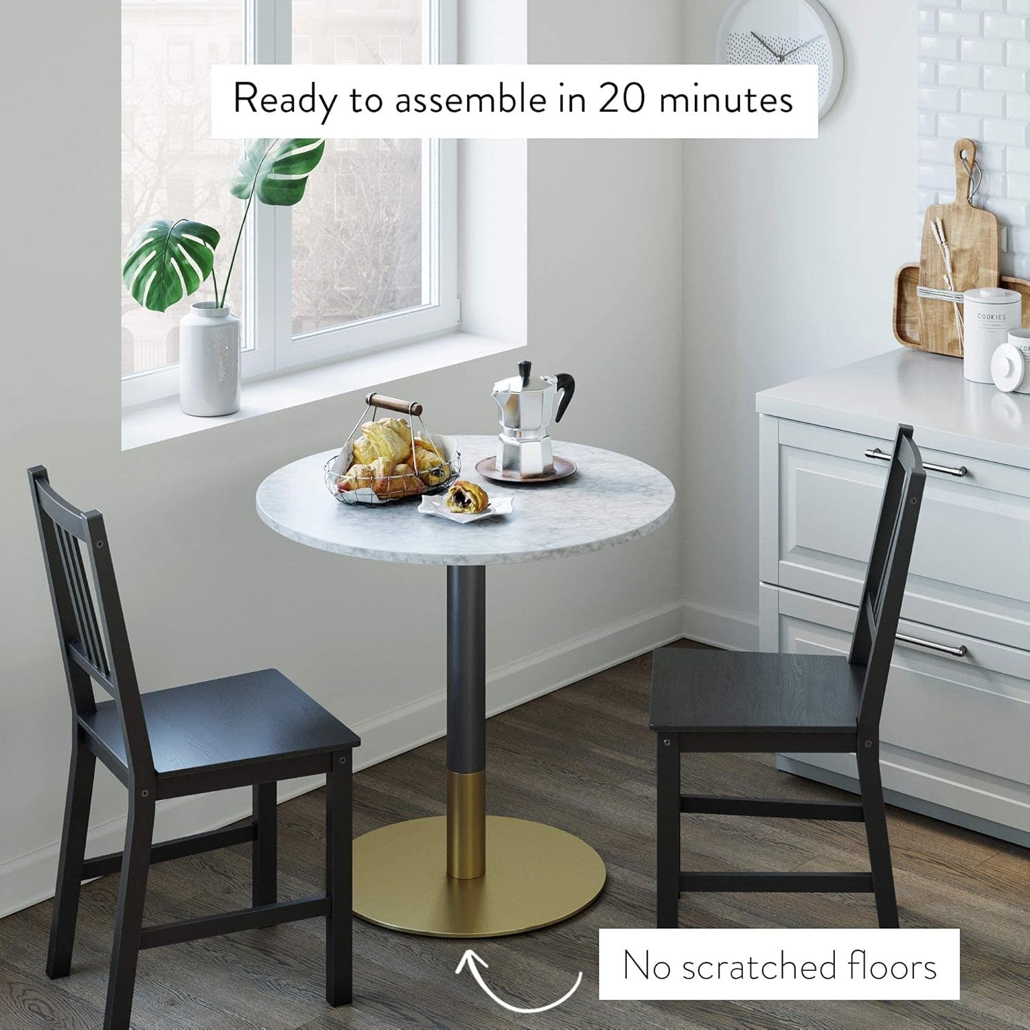 Bistro Lucy Round Dining Table With Faux Carrara Marble