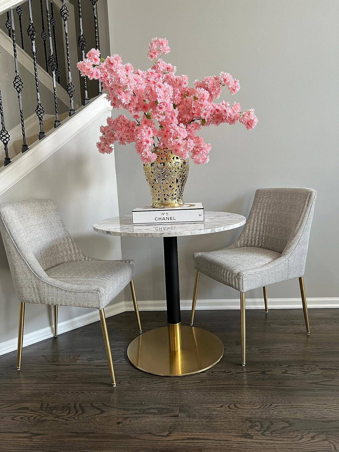 Bistro Lucy Round Dining Table With Faux Carrara Marble