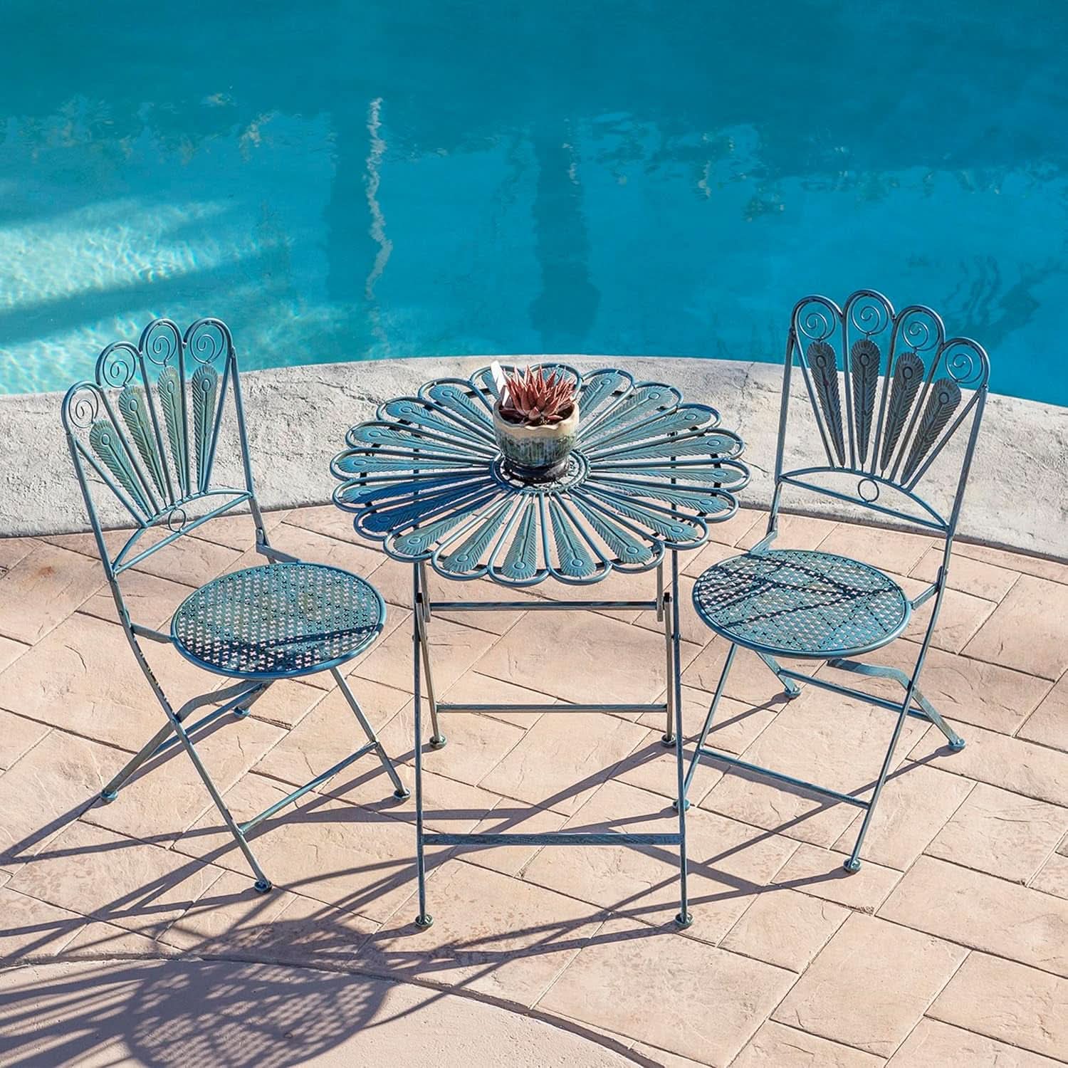 Bistro Set 3 Piece Light Blue Outdoor Patio Furniture