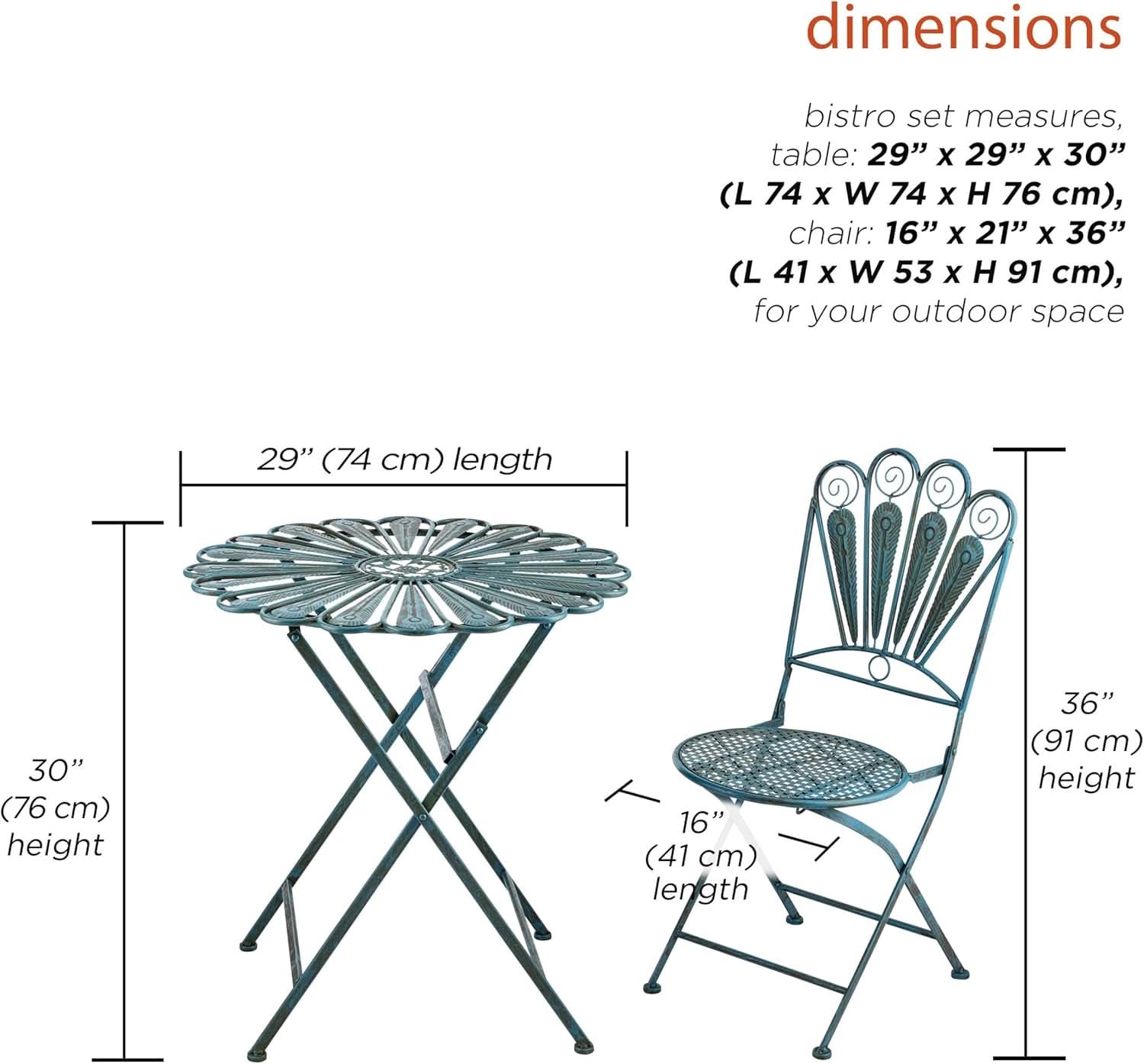Bistro Set 3 Piece Light Blue Outdoor Patio Furniture