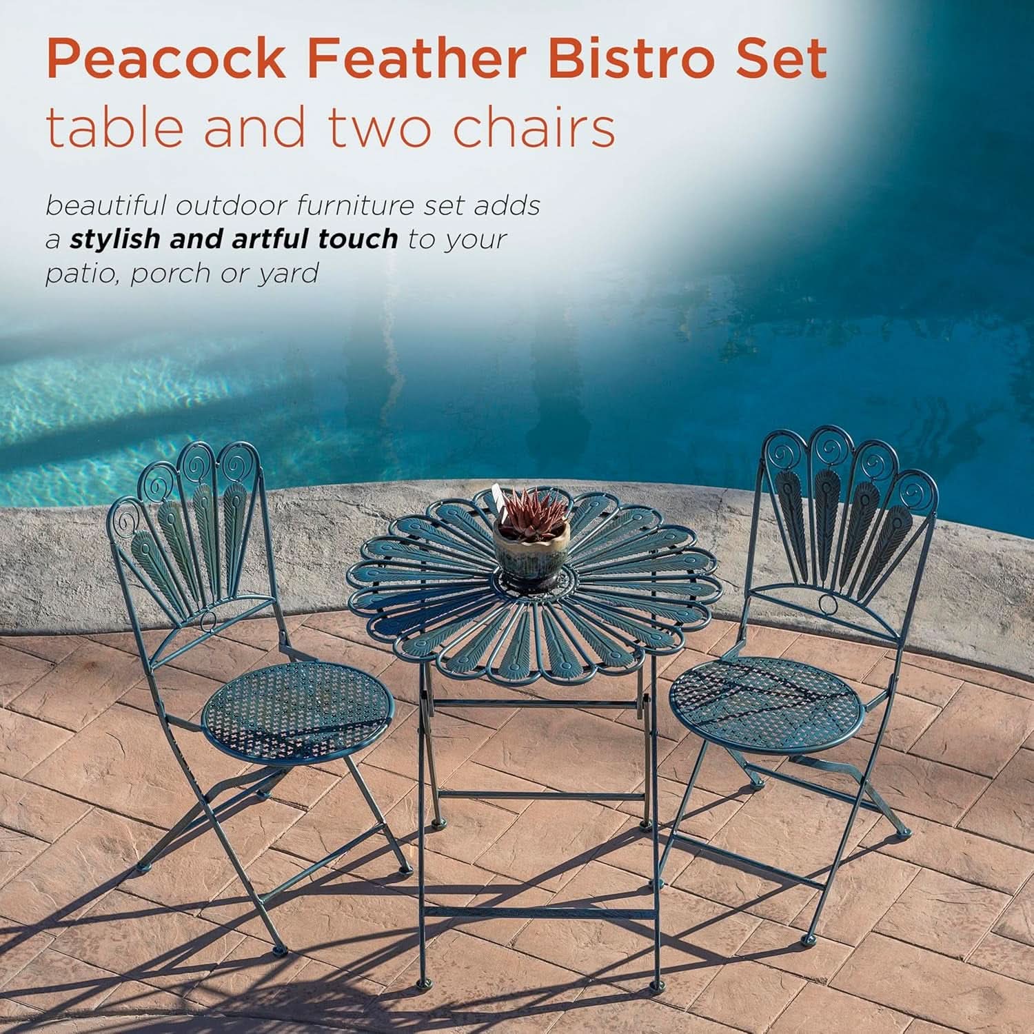 Bistro Set 3 Piece Light Blue Outdoor Patio Furniture