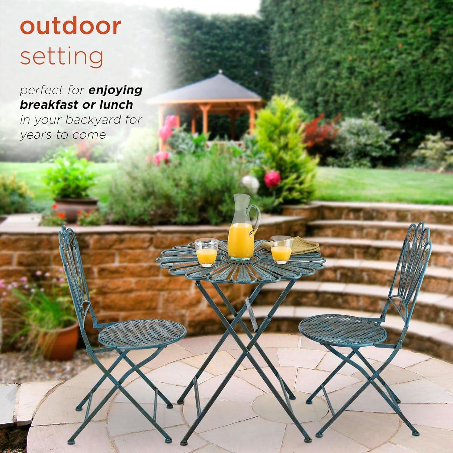 Bistro Set 3 Piece Light Blue Outdoor Patio Furniture