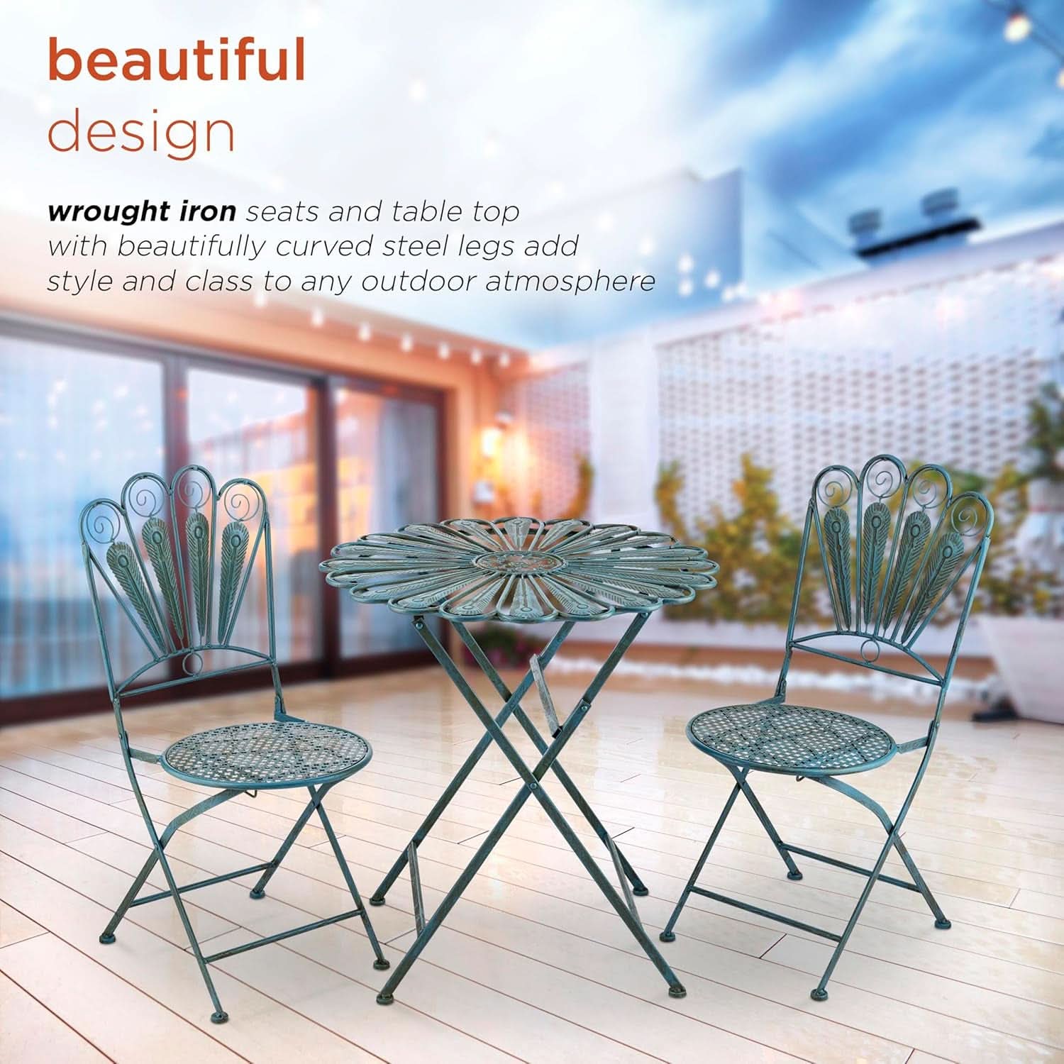Bistro Set 3 Piece Light Blue Outdoor Patio Furniture