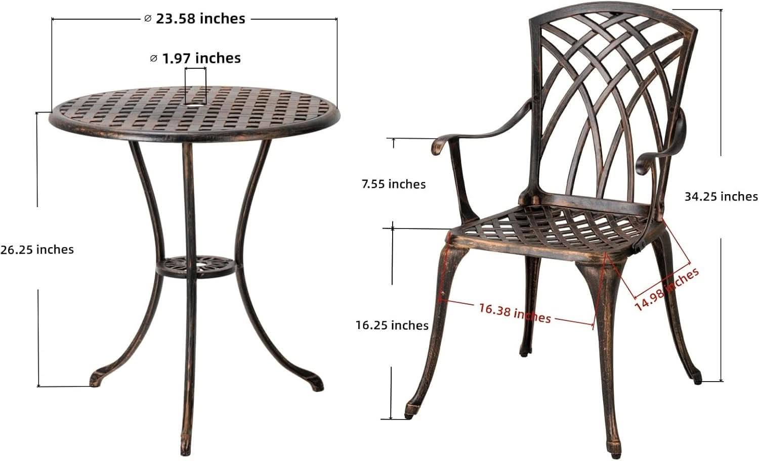 Bistro Set 3 Piece Rustproof Cast Aluminum Furniture Bronze