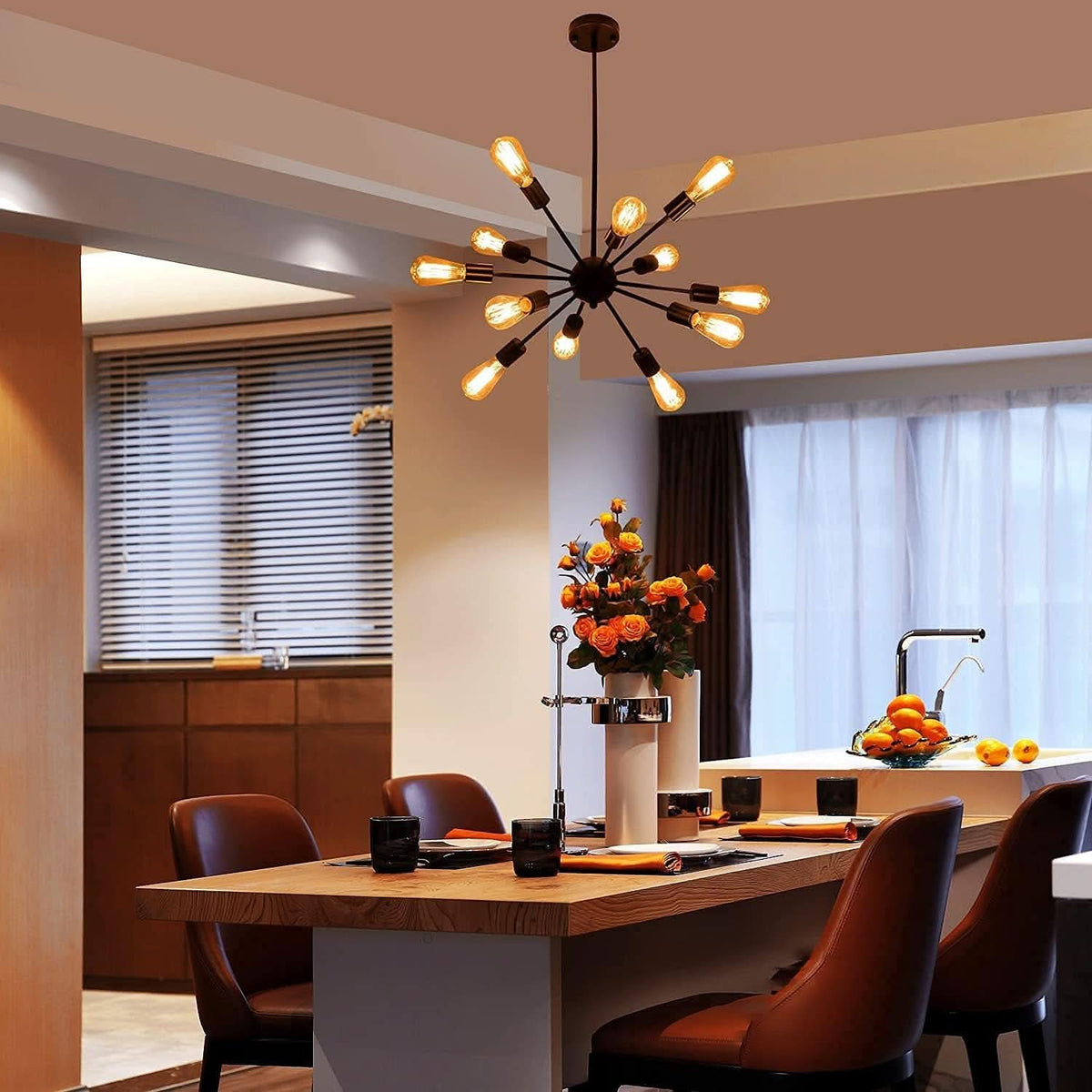 Black 12 Light Sputnik Chandelier Farmhouse Pendant